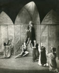 Our Lady's Juggler (Salaman, 1930): Harold Turner as the Juggler (lying on stairs), Marie Rambert as the Madonna, Lyric Theatre, Hammersmith, 1930. Photo © Armand Console. RDC/PD/01/25/01